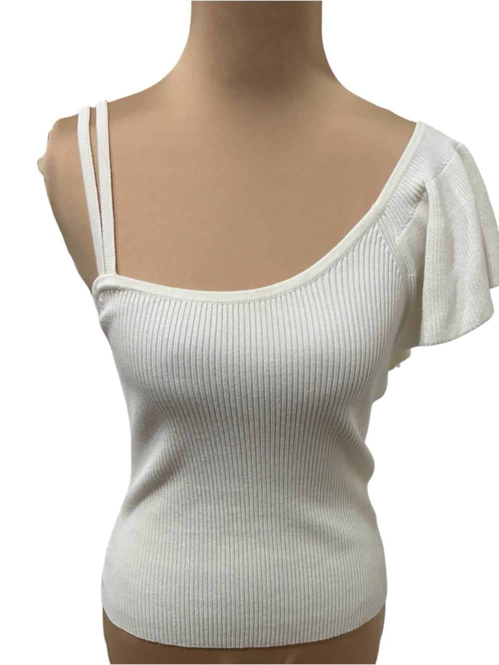 Anthropologie Maeve Ribbed Knit One-Shoulder  Top in Cream